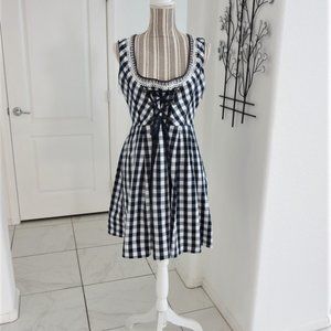 Like New Sleeveless Corset Front Dress Navy & White Gingham Check BOHO M…